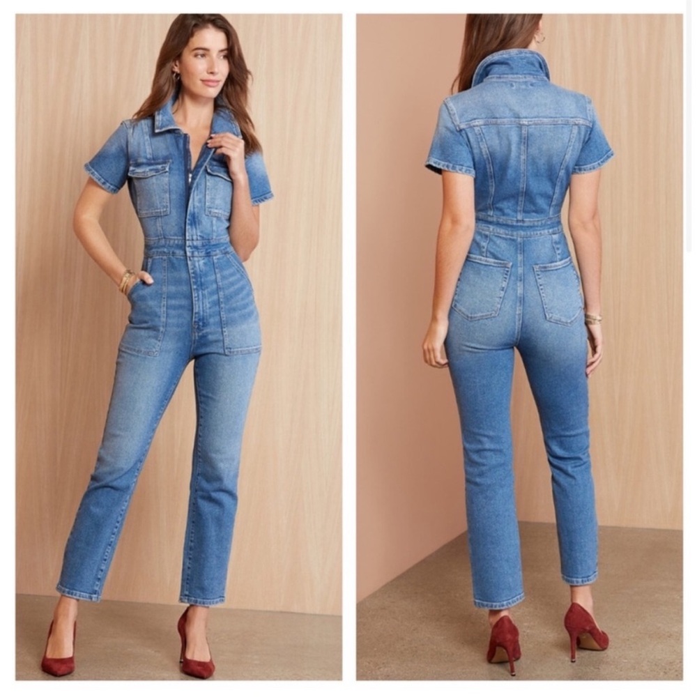 Good American Light Blue Denim Overalls